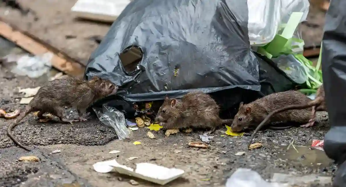 Rats outside eating rubbish