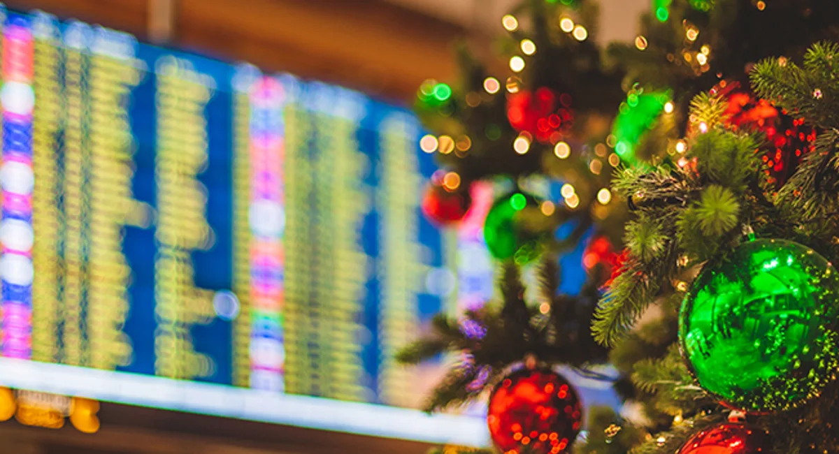 Christmas tree in front of airports' screens