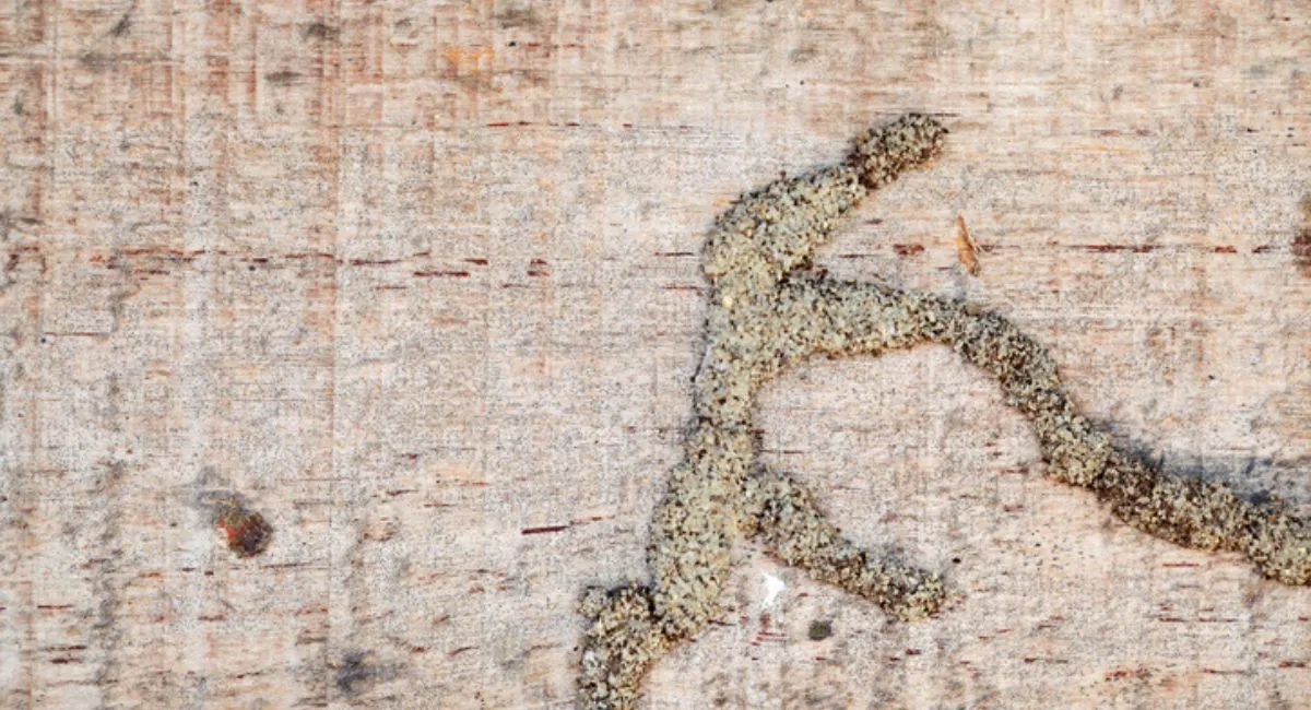 A close-up of termite soldiers next to some damaged wood
