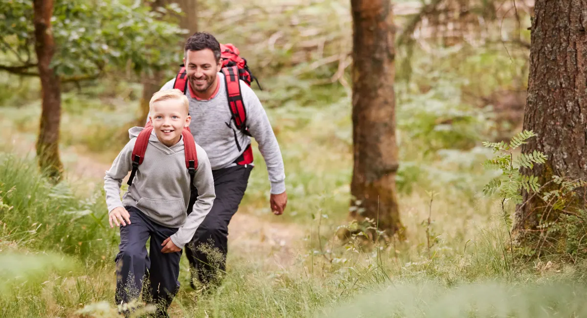 Father and son hiking