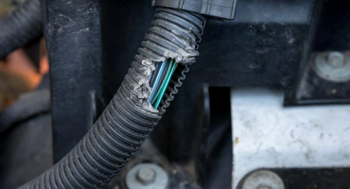 Chewed wire damaged by a rodent