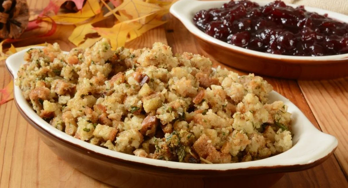 Turkey stuffing and cranberry sauce
